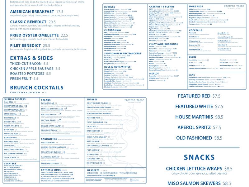 Pacific Table Menu