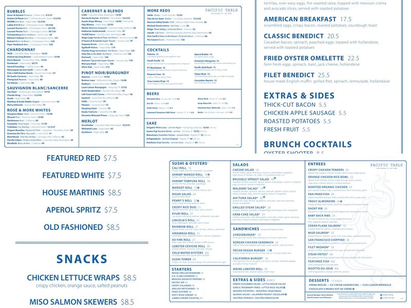 Pacific Table Menu