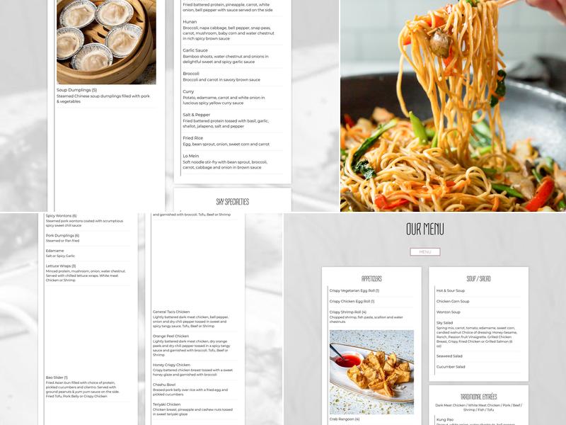 Sky Asian Fusion Menu