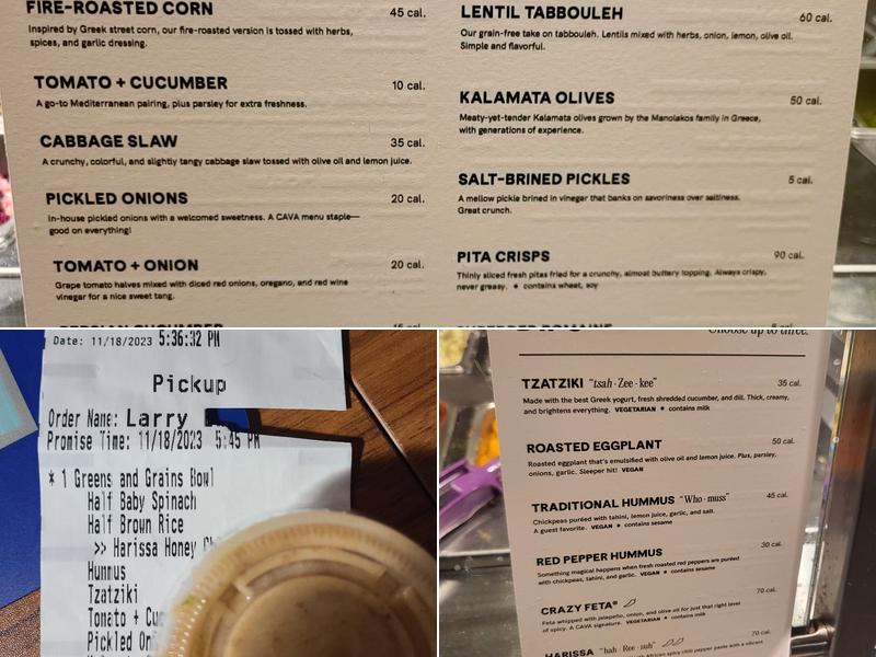 CAVA Menu