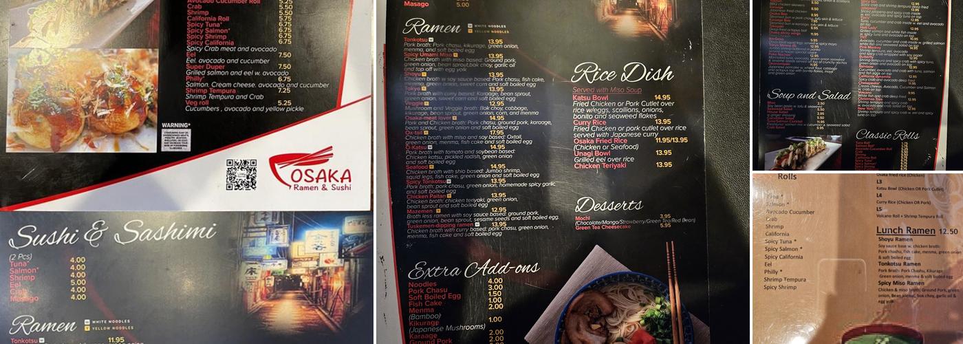 Osaka Ramen and Sushi Menu