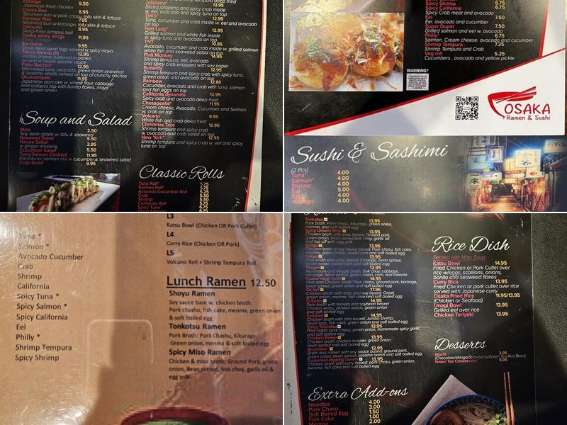 Osaka Ramen and Sushi Menu