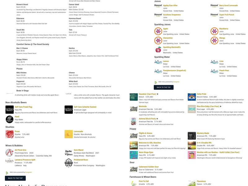 The Good Society Brewery & Public House Menu