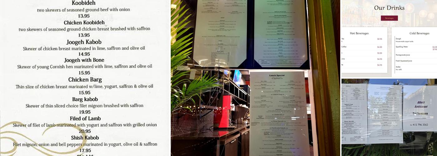 Alborz Restaurant Menu