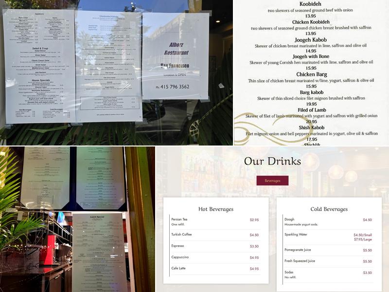 Alborz Restaurant Menu