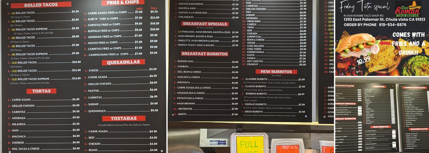 Don Roman taco shop #2 Menu