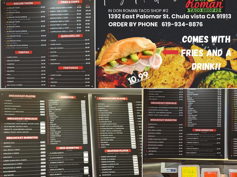 Don Roman taco shop #2 Menu