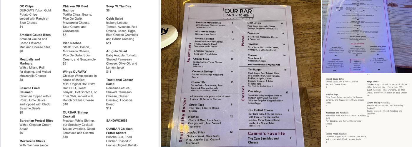 Our Bar and Kitchen Menu