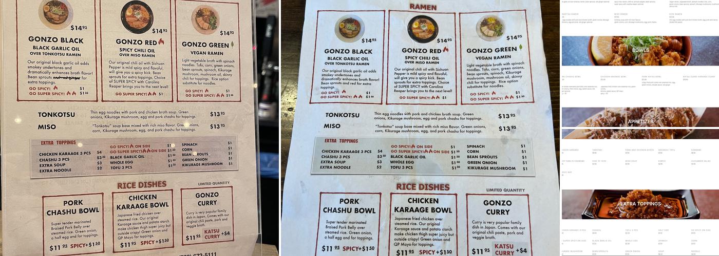 GONZO! Ramen Menu