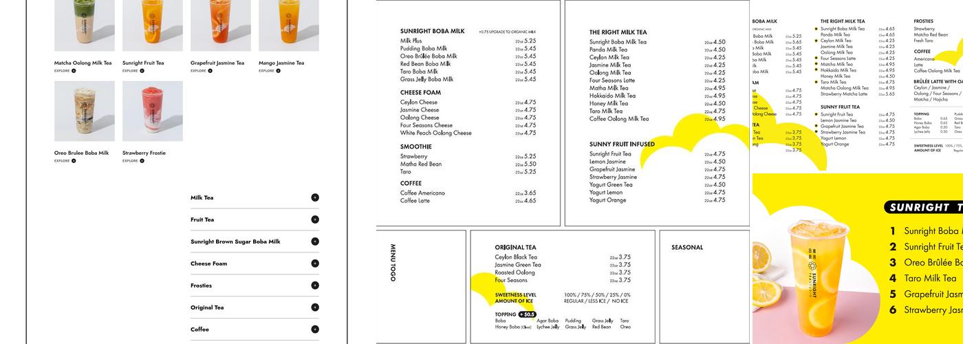Sunright Tea Studio - Chino Menu