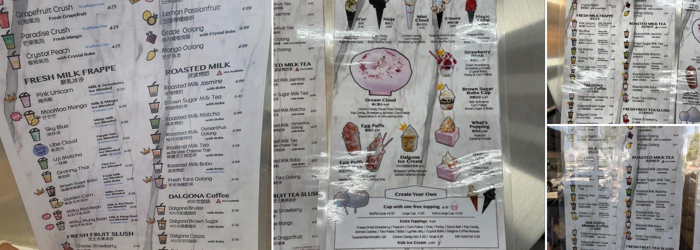 Nobibi Ice cream &Tea Menu