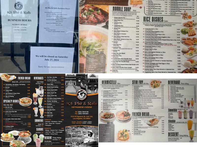 K5 pho and rolls Menu