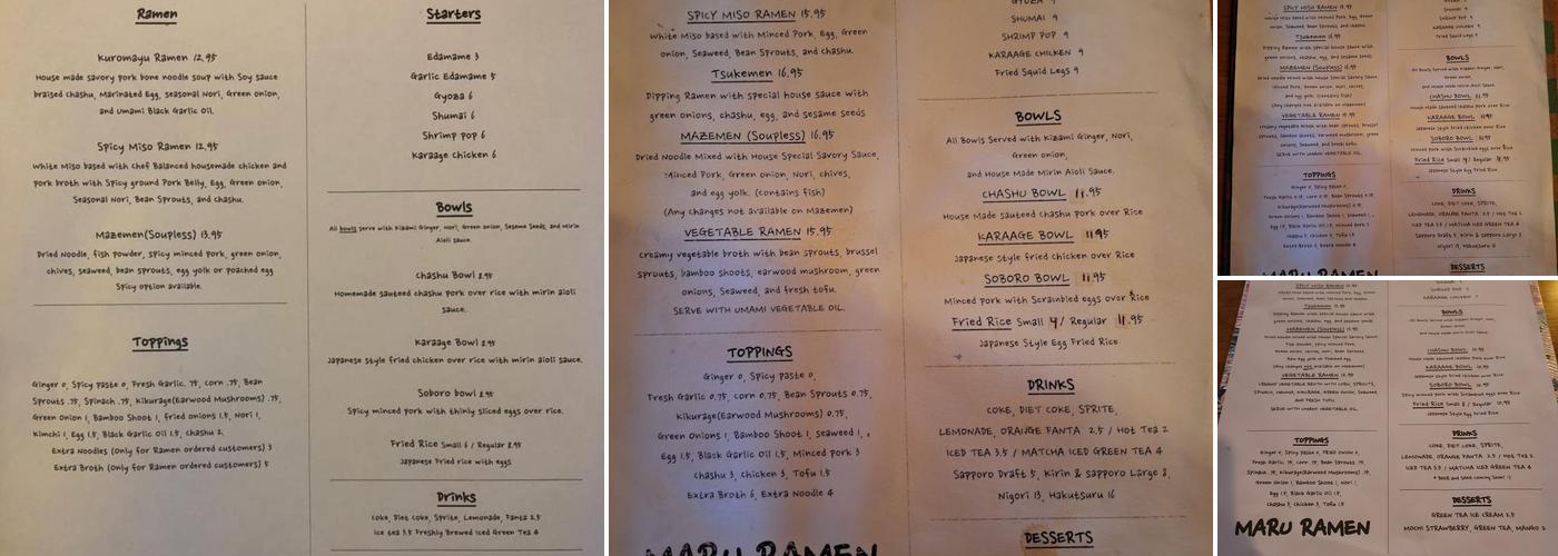 Maru Ramen Menu