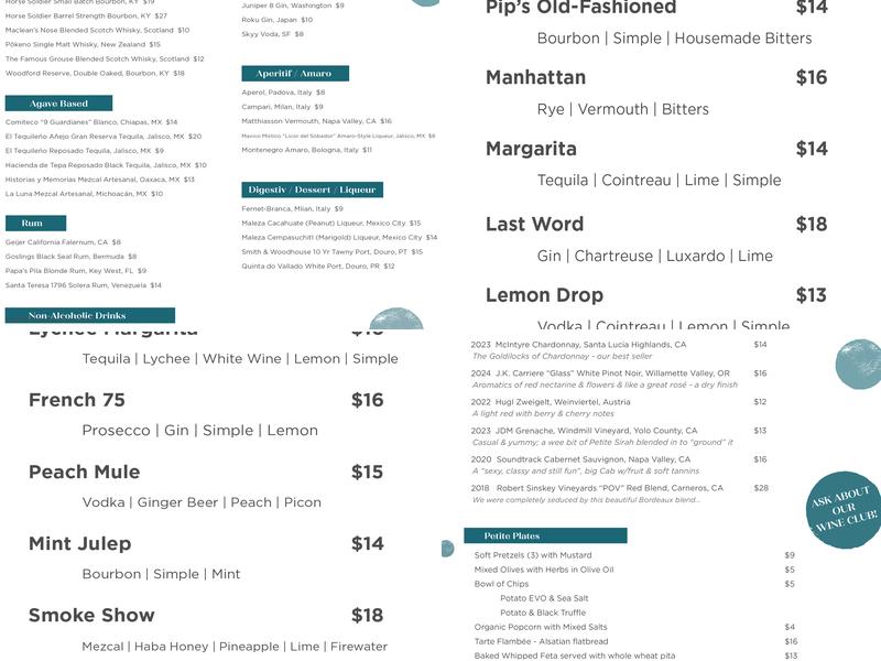 The Pip Wine Bar & Shop Menu