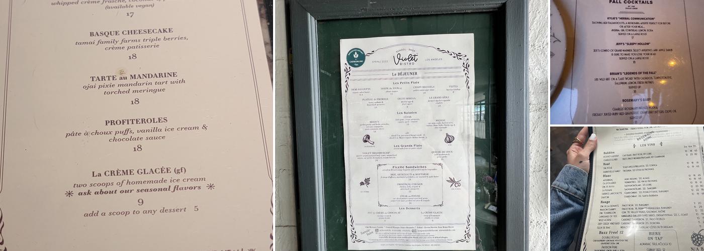 Violet L.A. Menu