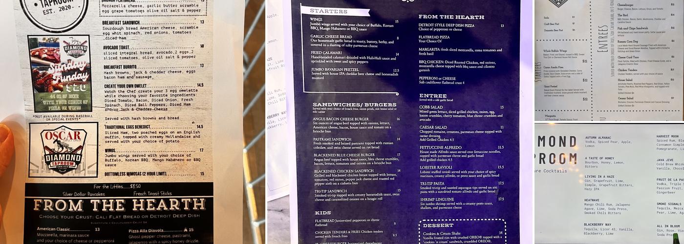 Diamond Taproom Menu