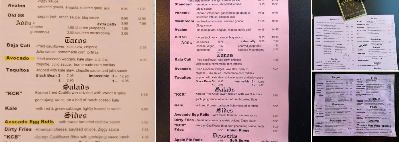 Ziggy's Menu