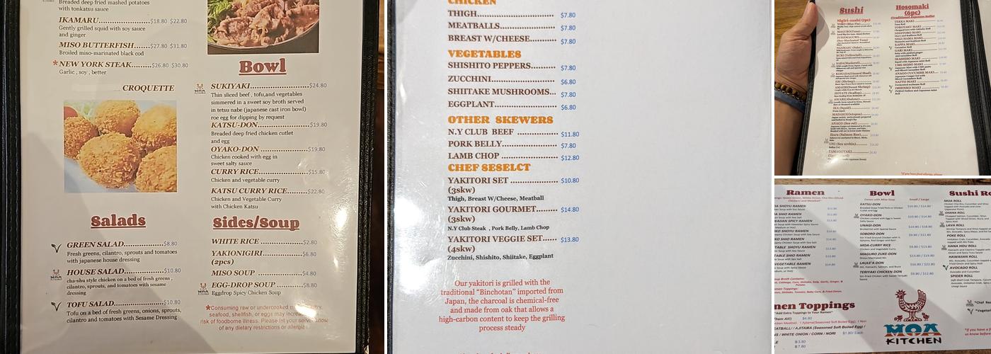 Moa Kitchen Menu