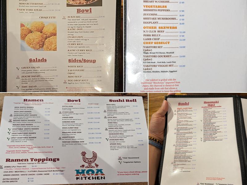 Moa Kitchen Menu