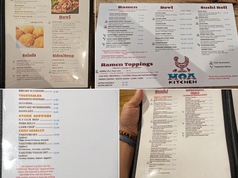 Moa Kitchen Menu