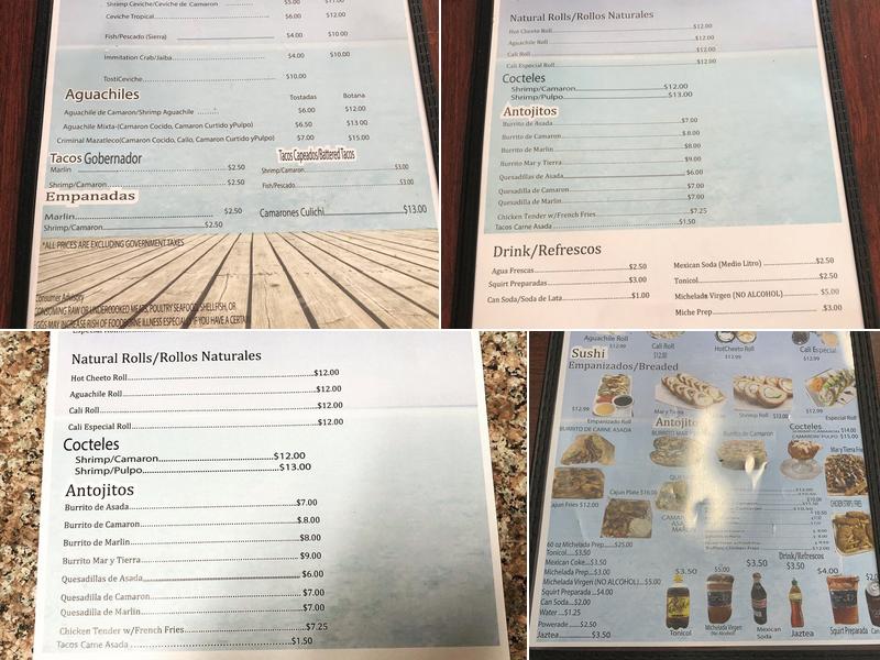 Sushi y Mariscos Que Rollo Menu