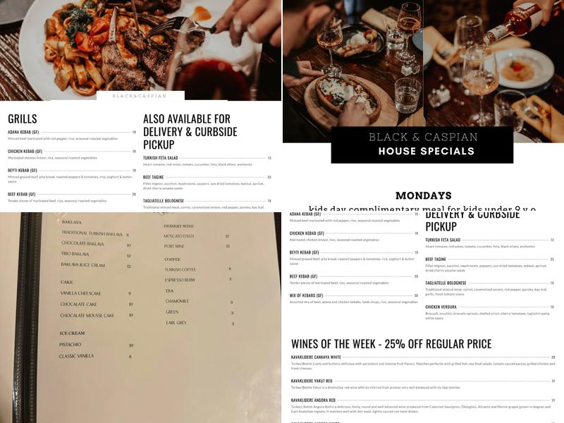 Black & Caspian Mediterranean Wine Bistro Menu