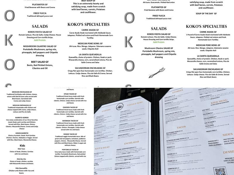 Koko's Restaurant and Tequila Bar Menu