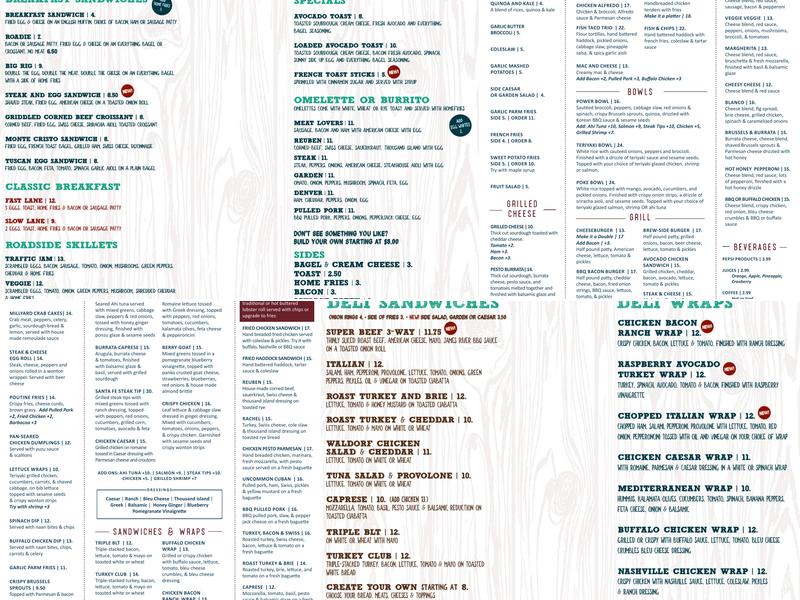 The Common Man Roadside South at the Hooksett Welcome Center and Irving Fuel Menu