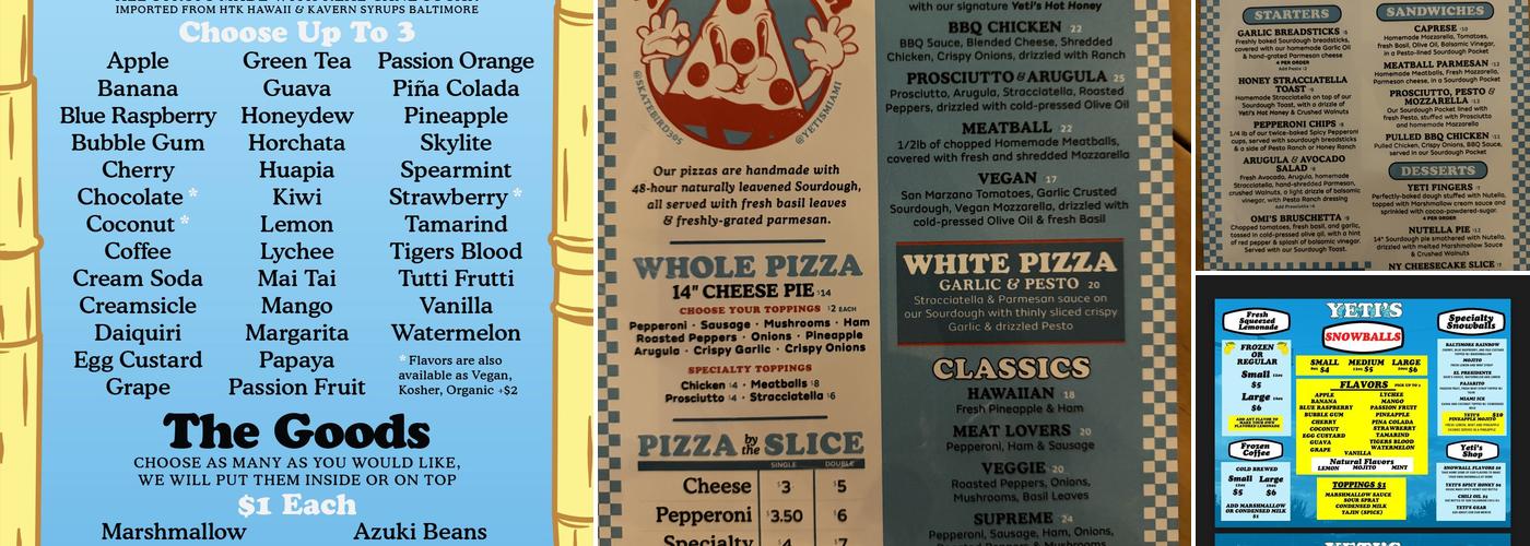 Skatebird Miami Menu