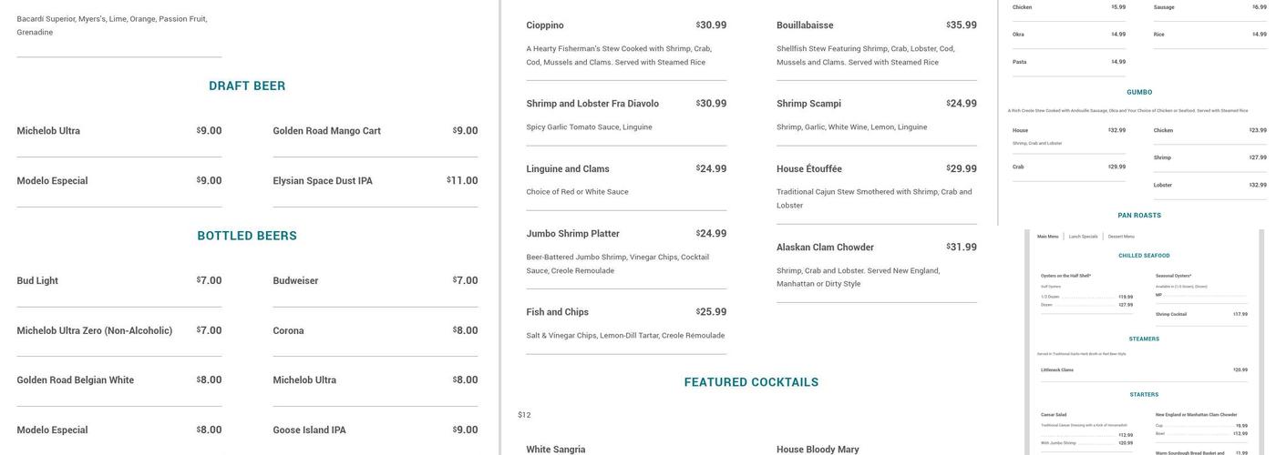 Oyster Bar Menu