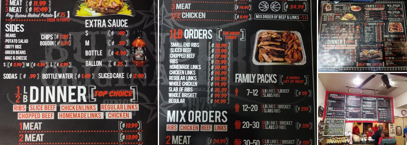 Burns Original BBQ Menu