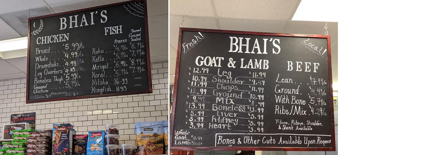 Bhai's Halal Meat Market Menu