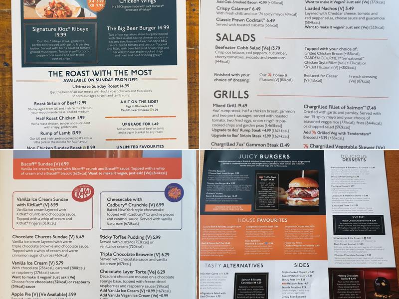 Beefeater Plough - Dover Menu