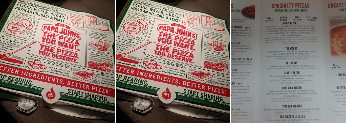 Papa Johns Pizza Menu