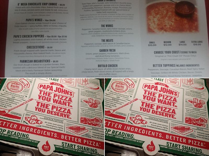 Papa Johns Pizza Menu