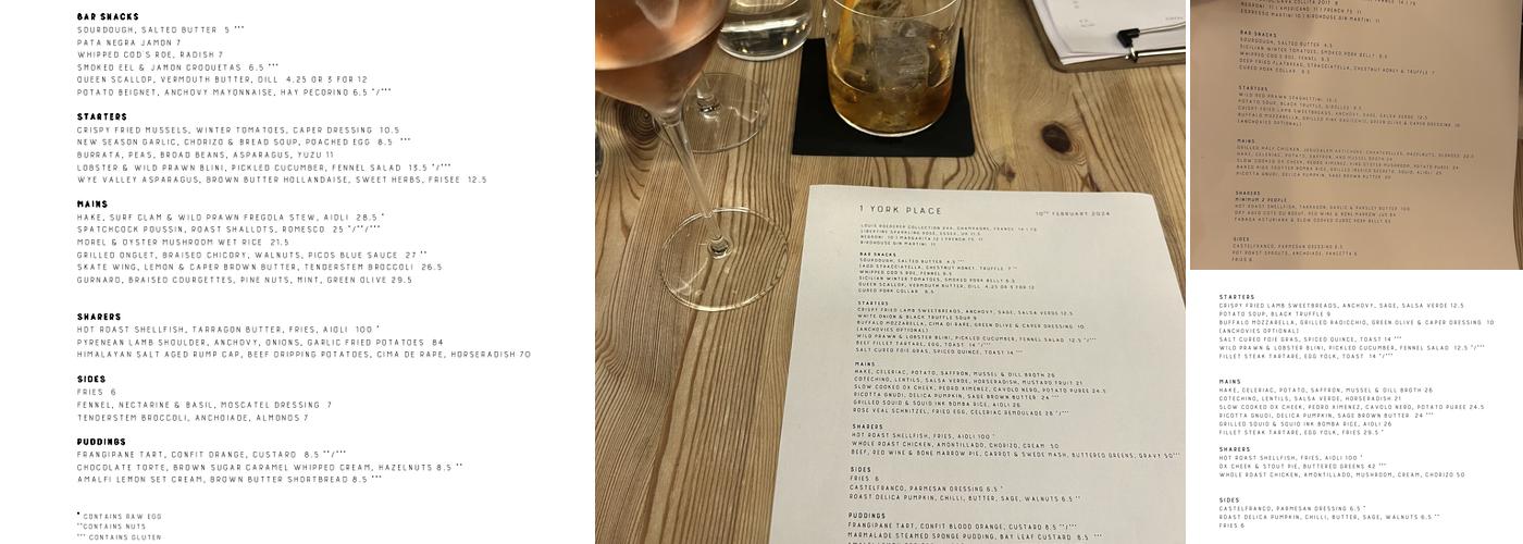 1 York Place Menu