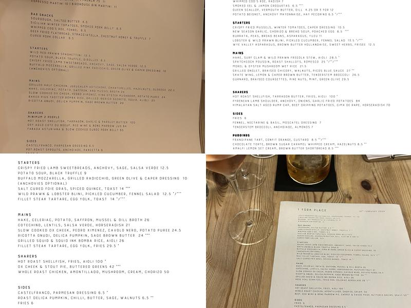1 York Place Menu