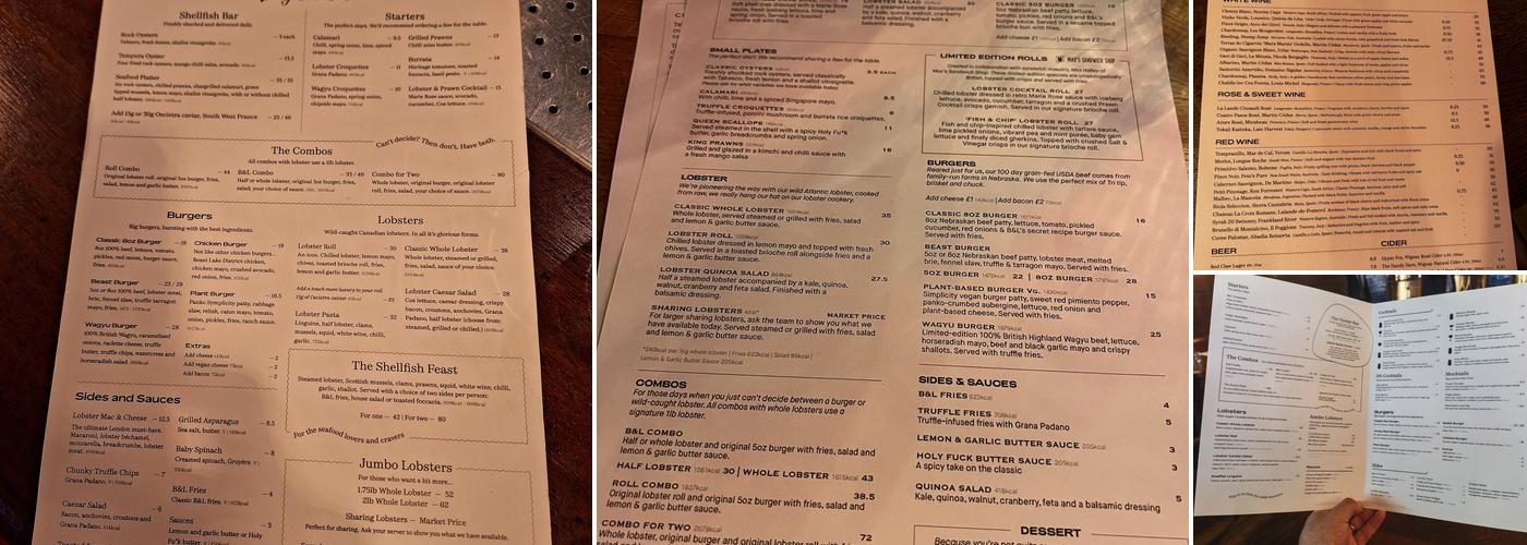 Burger & Lobster Bread Street Menu