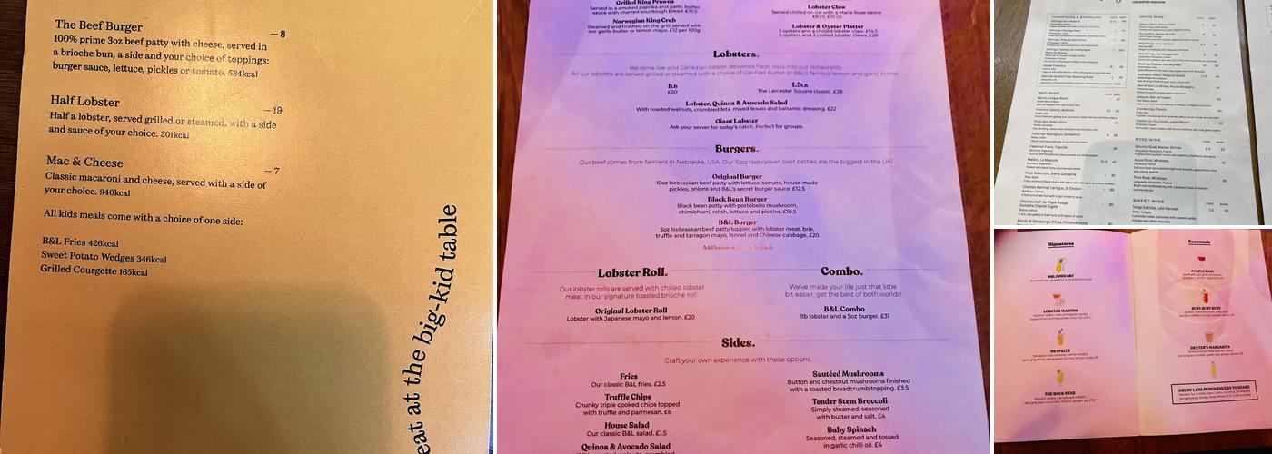 Burger & Lobster Leicester Square Menu