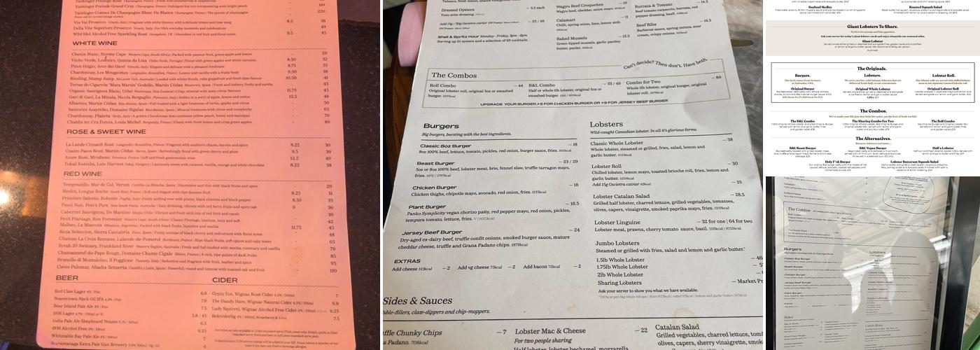 Burger & Lobster Threadneedle Street Menu