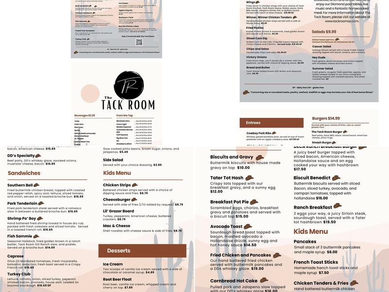 The Tack Room Menu