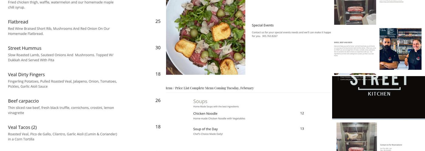 STREET Kitchen Miami Menu