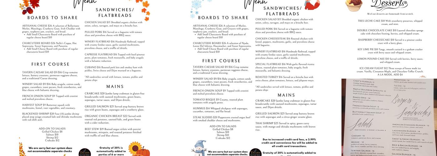 The Tavern at New Hope Winery Menu
