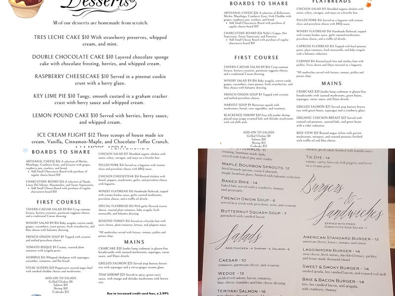 The Tavern at New Hope Winery Menu