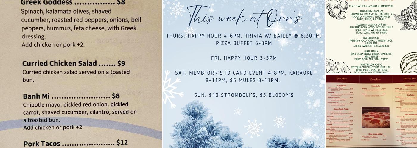 Orr’s Brewing Company Menu