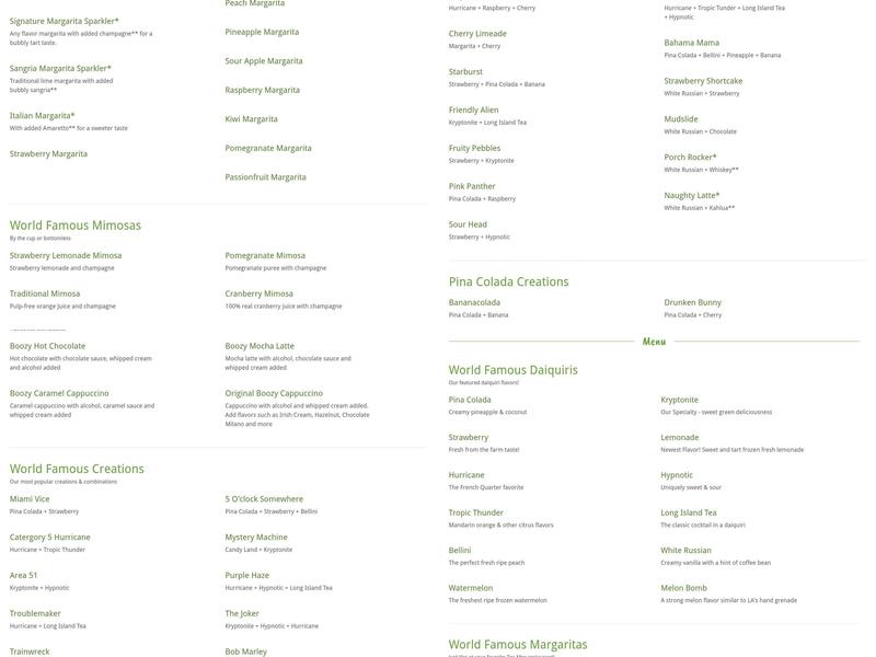 World Famous Daiquiris & Margaritas Menu
