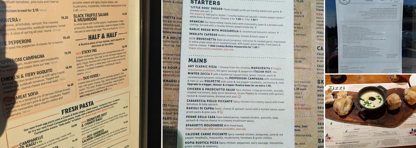 Zizzi Menu