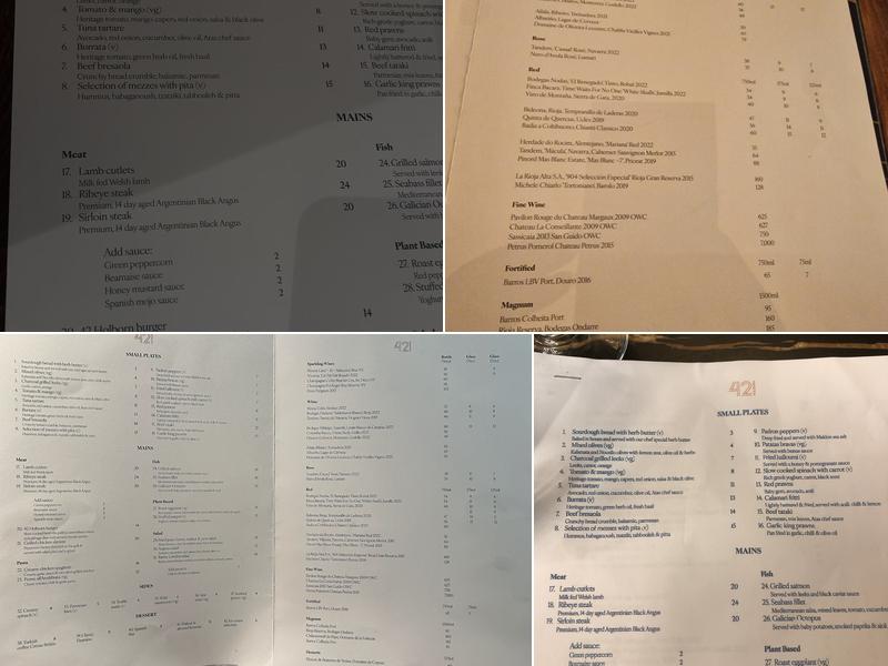 42 Holborn Menu