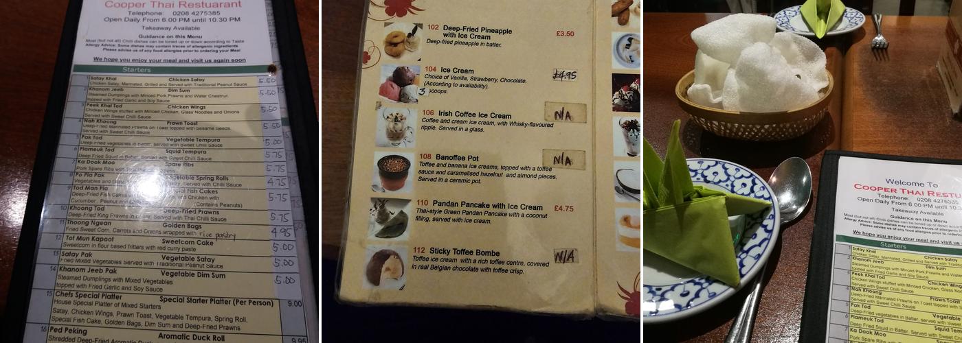 Cooper Thai Menu