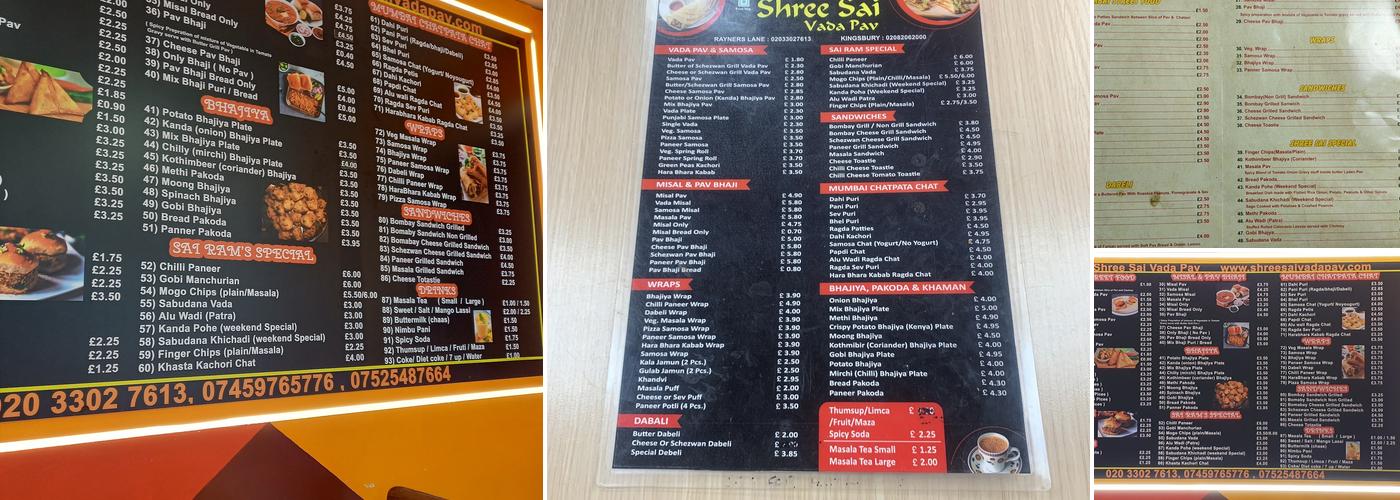 Shree Sai VadaPav Menu